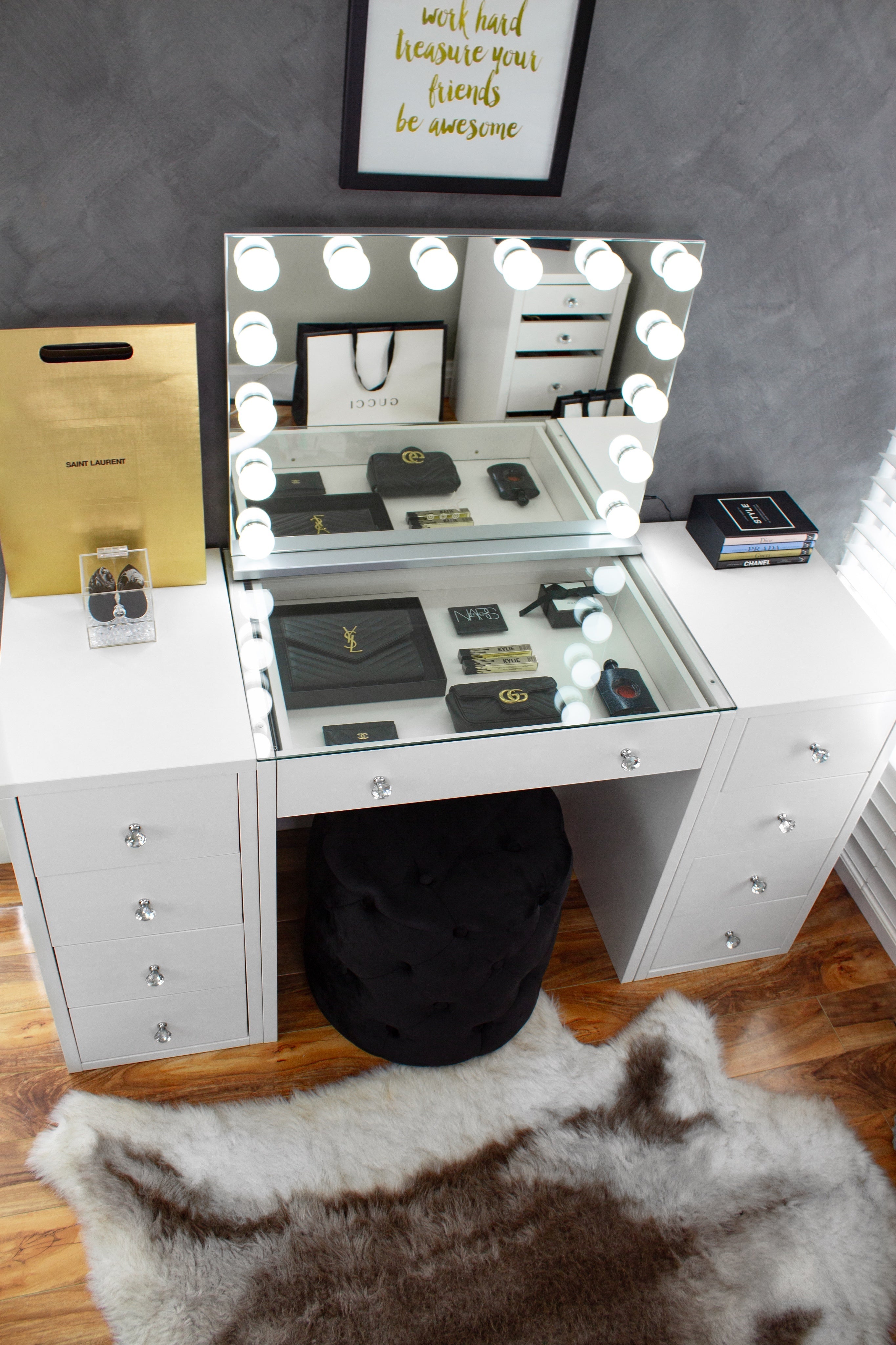 (Set) Hollywood Mirror, Table & 2 x Draw Set “Diva”