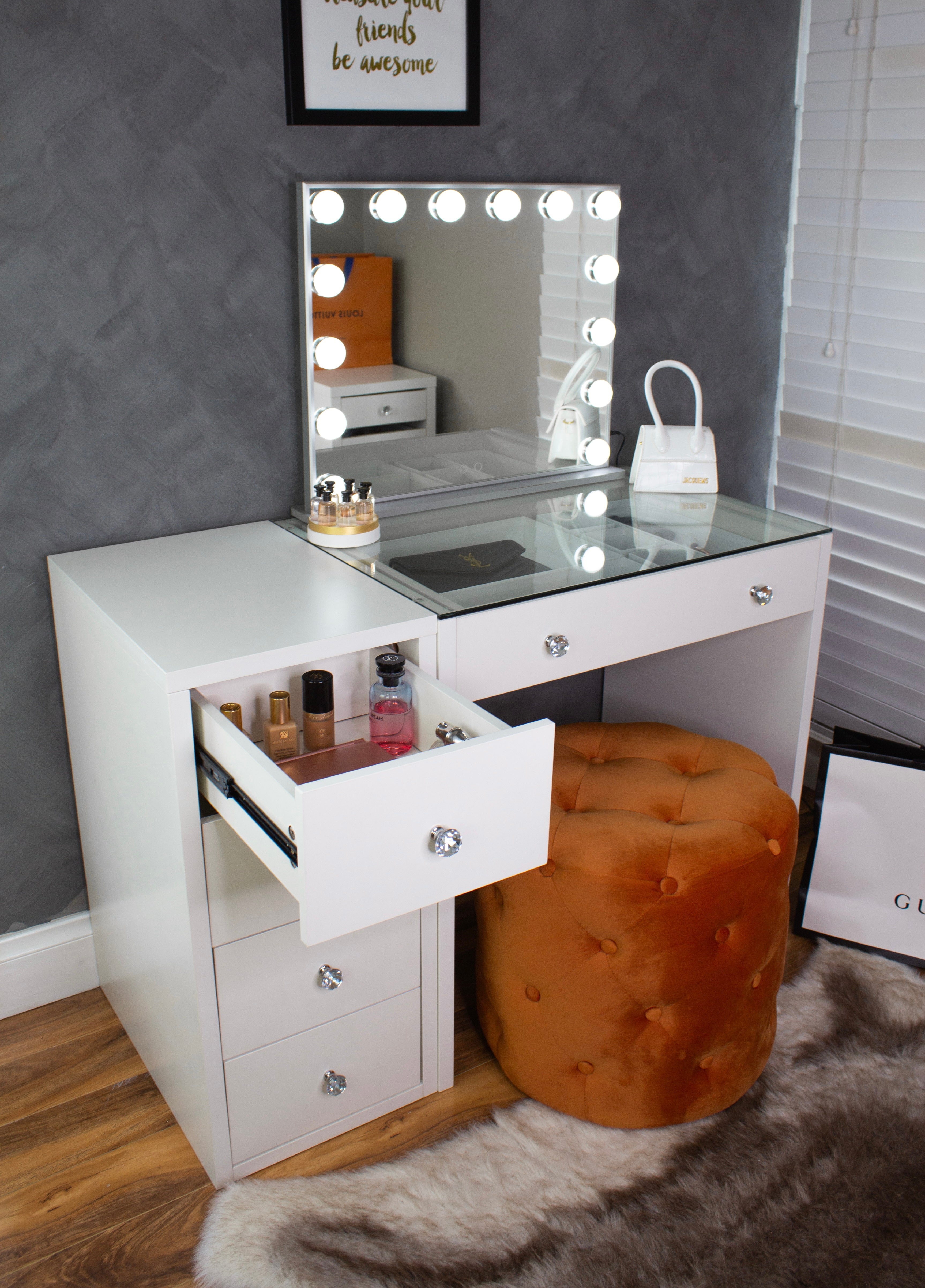 (Set) Hollywood Mirror, Table & Draw Set “ROSE”