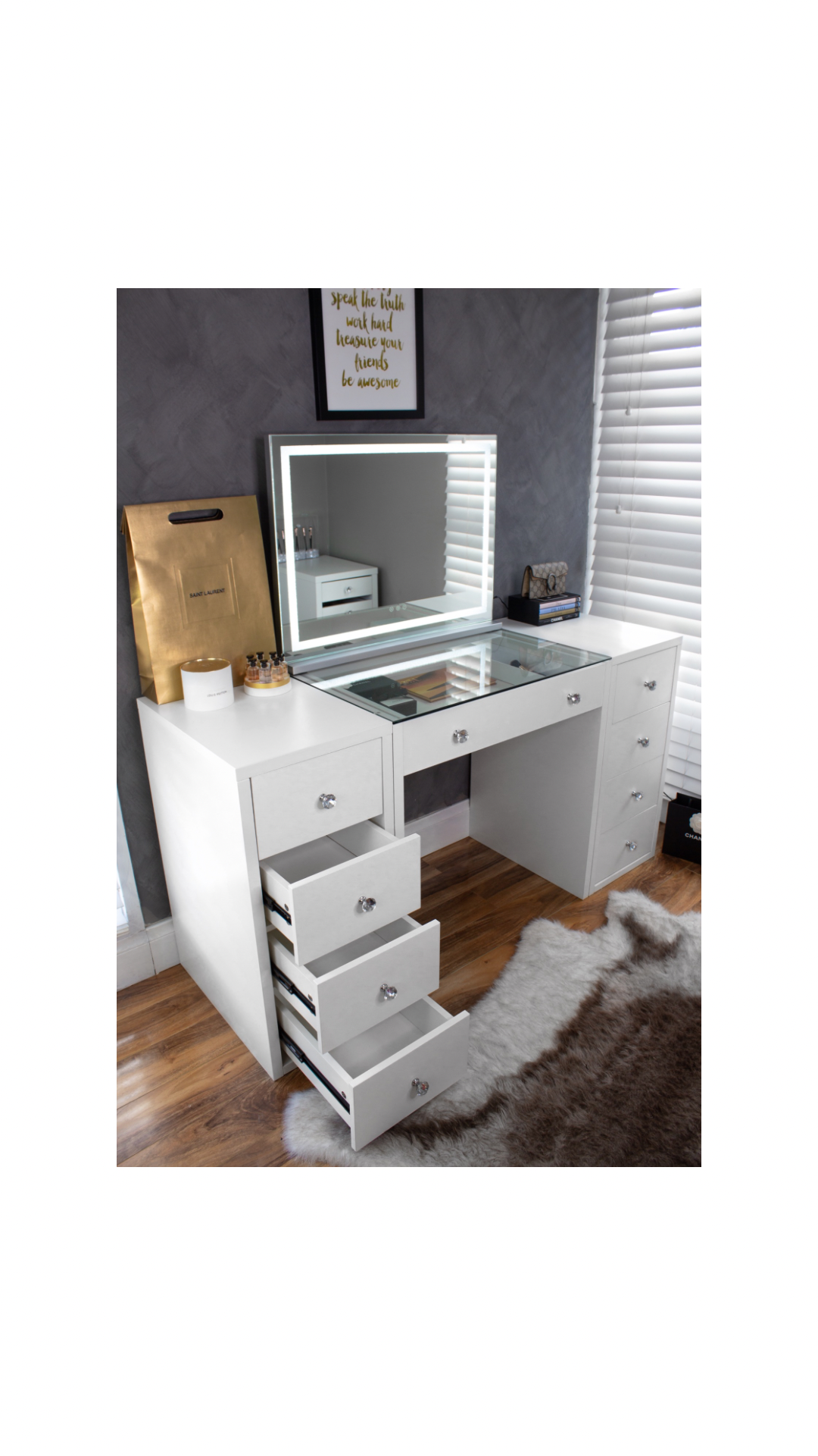 (Set) Hollywood Mirror, Table & 2 x Draw Set “Queen”