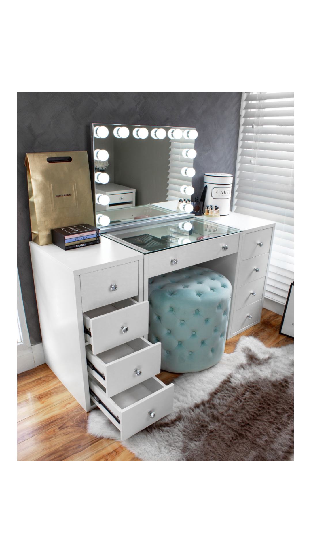 (Set) Hollywood Mirror, Table & 2 x Draw Set “Diva”