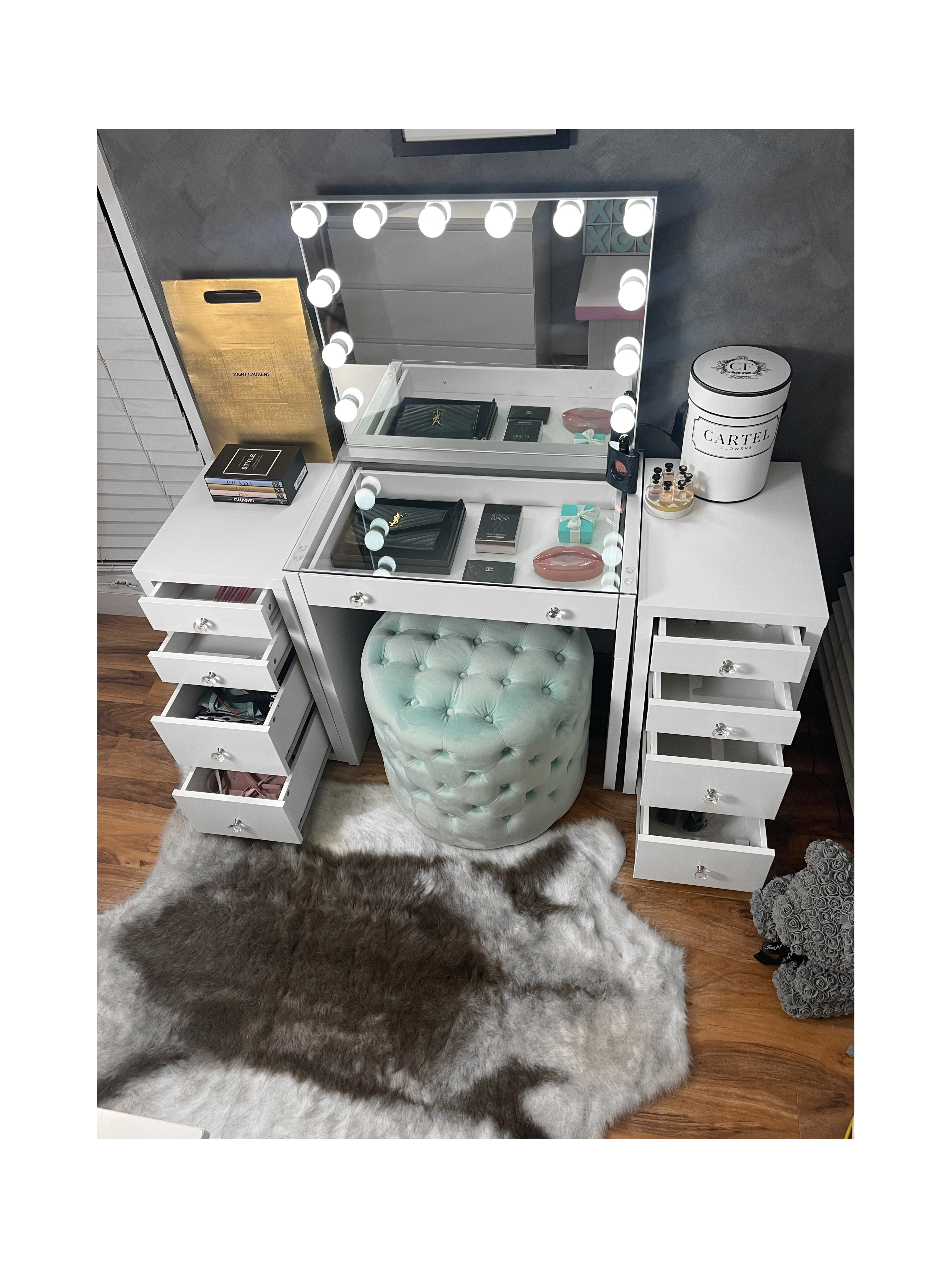 (Set) Hollywood Mirror, Table & 2 x Draw Set “Diva”