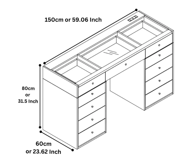 Three glass top Vanity Table "Muse”